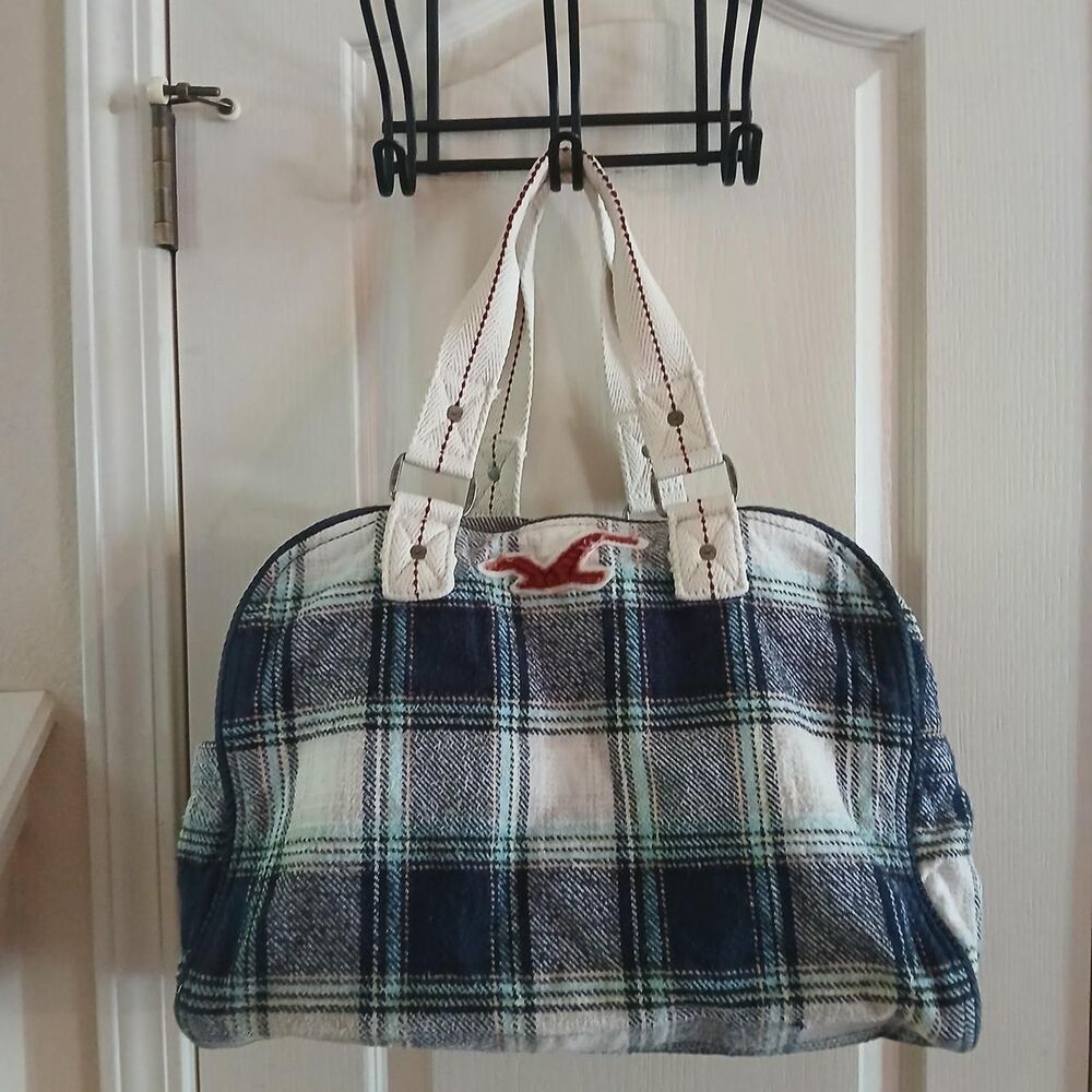 Y2K Vintage Hollister Co. Plaid Flannel Weekender Duffle Bag Seagull Bird Logo